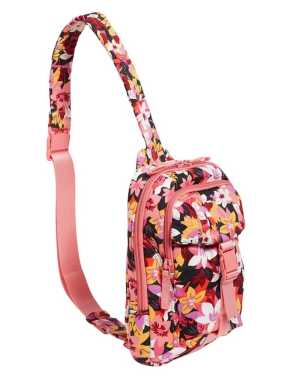 Vera Bradley Utility Sling Backpack Rosa Floral Pattern Zip & Flap Pocket Buckle - Picture 8 of 8